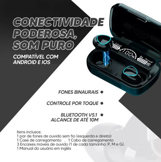 Fone De Ouvido bluetooth 5.1 M10 Sem Fio tws Estéreo Com Pod Carregador Usb para Celular