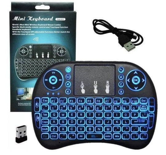 Air Mouse retroiluminado com Touchpad, Mini teclado sem fio para PC, Android TV Box, i8, árabe, francês, espanhol, russo, 2.4G