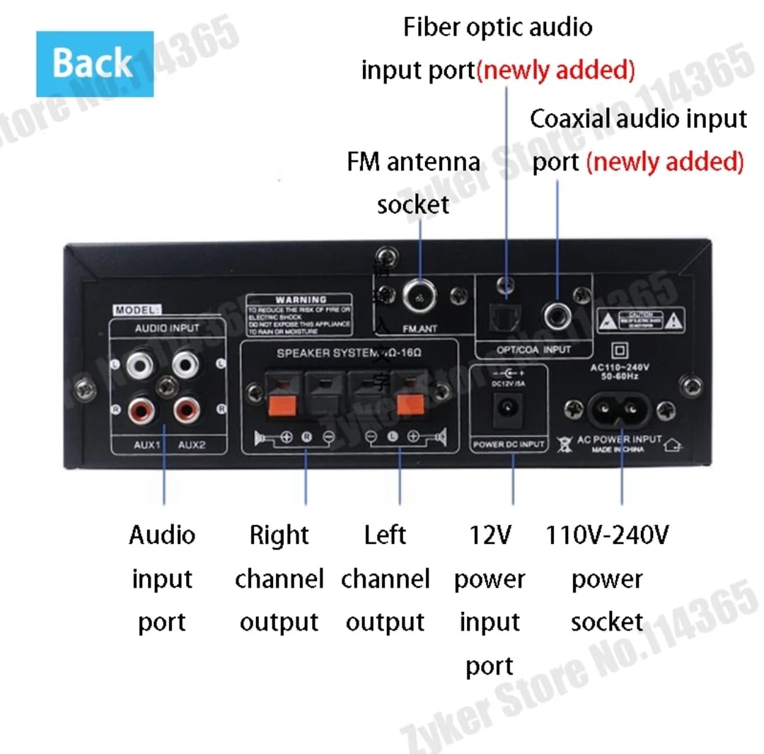 Amplificador de Som Digital Bluetooth, AK55, Amplificador Digital para Casa, Karaokê de Carro, 2 Canais, HiFi Estéreo, AMP, FM, USB, Controle Remoto