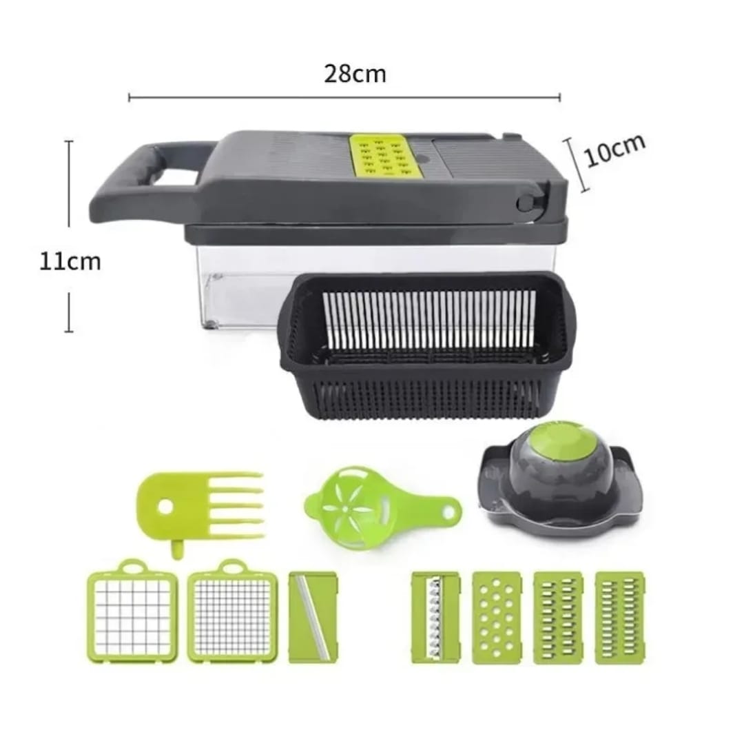 Chopper Vegetal Multifuncional com Alça, Cebola Slicer, Grelha de Alimentos, Cozinha, Cortar Dicer, Corte, 14 em 1, 16 em 1