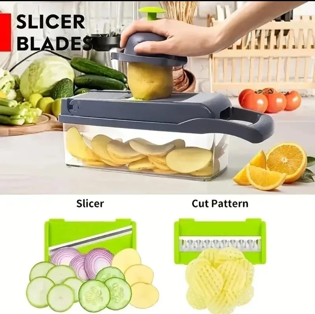 Chopper Vegetal Multifuncional com Alça, Cebola Slicer, Grelha de Alimentos, Cozinha, Cortar Dicer, Corte, 14 em 1, 16 em 1