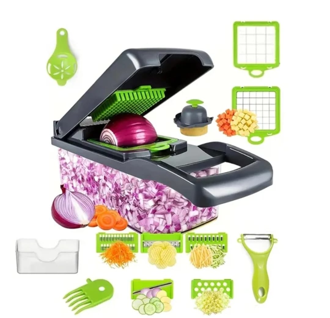 Chopper Vegetal Multifuncional com Alça, Cebola Slicer, Grelha de Alimentos, Cozinha, Cortar Dicer, Corte, 14 em 1, 16 em 1