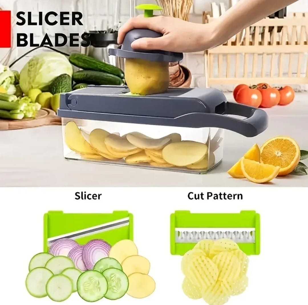 Chopper Vegetal Multifuncional com Alça, Cebola Slicer, Grelha de Alimentos, Cozinha, Cortar Dicer, Corte, 14 em 1, 16 em 1