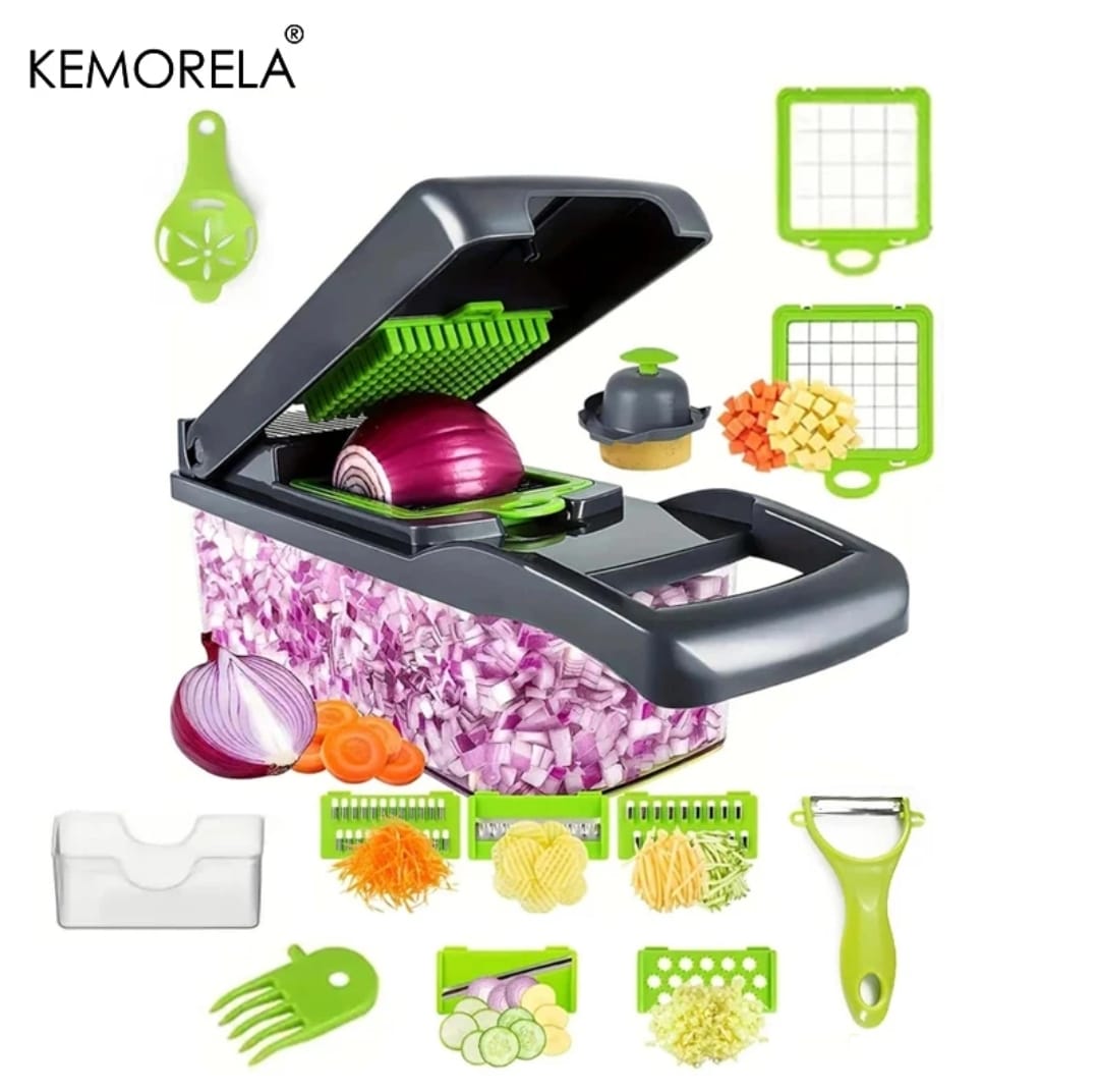 Chopper Vegetal Multifuncional com Alça, Cebola Slicer, Grelha de Alimentos, Cozinha, Cortar Dicer, Corte, 14 em 1, 16 em 1