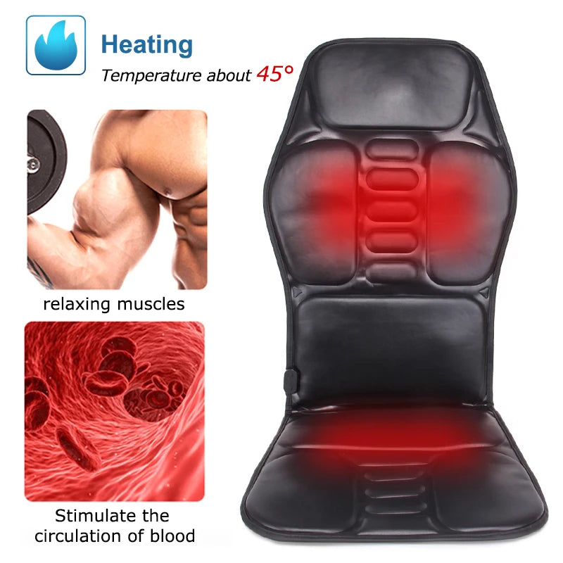 KLASVSA Massageador Elétrico de Costas Cadeira de Massagem Almofada Aquecimento Vibrador Carro Casa Escritório Lombar Pescoço Colchão Alívio da Dor