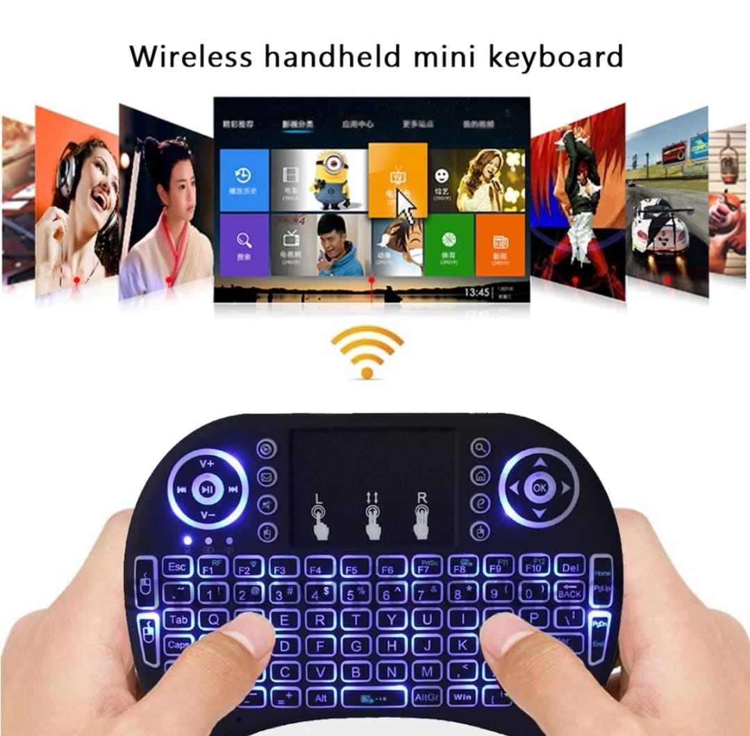 Air Mouse retroiluminado com Touchpad, Mini teclado sem fio para PC, Android TV Box, i8, árabe, francês, espanhol, russo, 2.4G