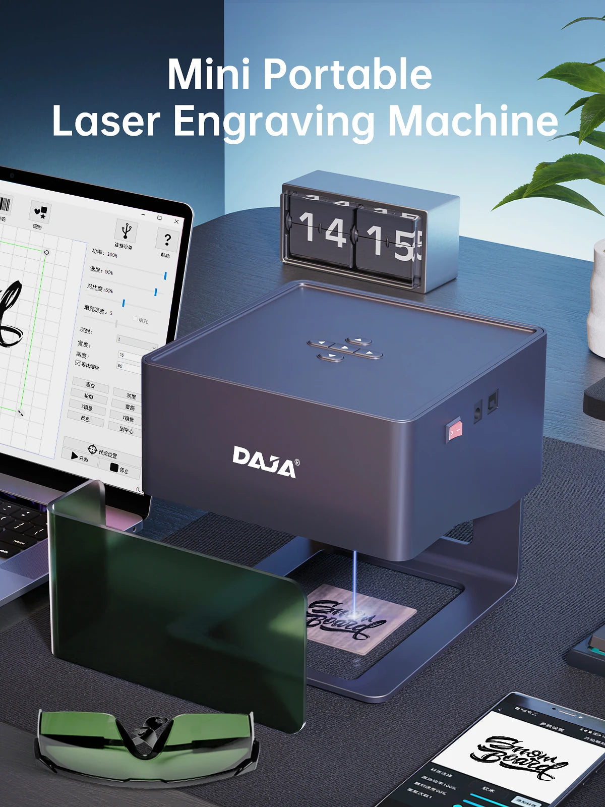 Daja dj6 mini gravador a laser portátil diy máquina bluetooth pintado tag de cachorro papel couro madeira plástico logotipo cnc máquina