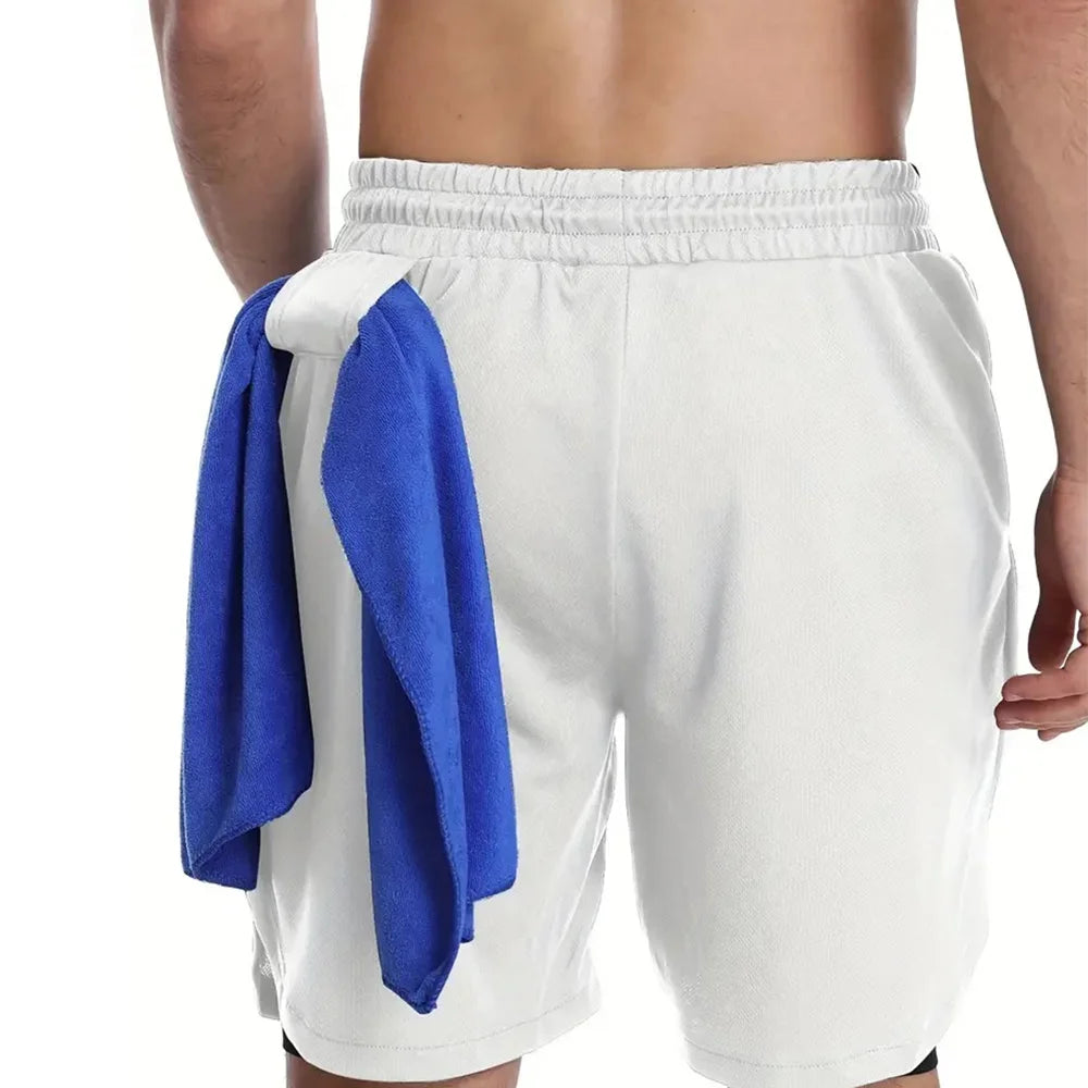 Shorts de corrida masculino 2 em 1 shorts esportivos de dois andares, roupas esportivas, academia, fitness, calças curtas, treinamento, corrida, roupas masculinas