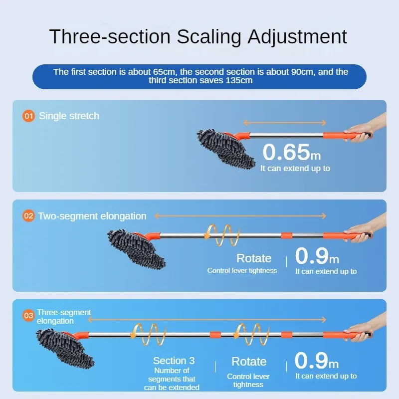 LEIBOO Lavadora de Carros Mop Espuma Lavagem Chenille Escova Dupla Cabeça de Escova Telhado Janela Limpeza Manutenção Três Seções Telescópica Mop