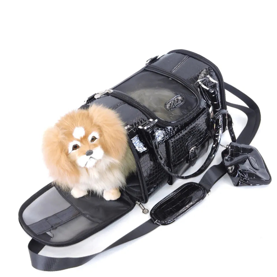 Bolsa portátil ao ar livre saco de transporte de cão pequeno saco de transporte de couro chihuahua teddy pu transportadora para cão bolsa com bolsa