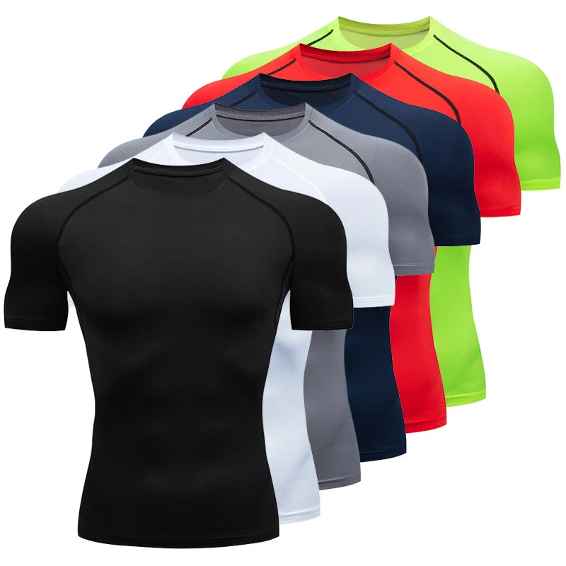 Camiseta masculina treinamento ao ar livre fitness ginásio jogging correndo moletom bat/-homem camisas de compressão apertado elástico respirável