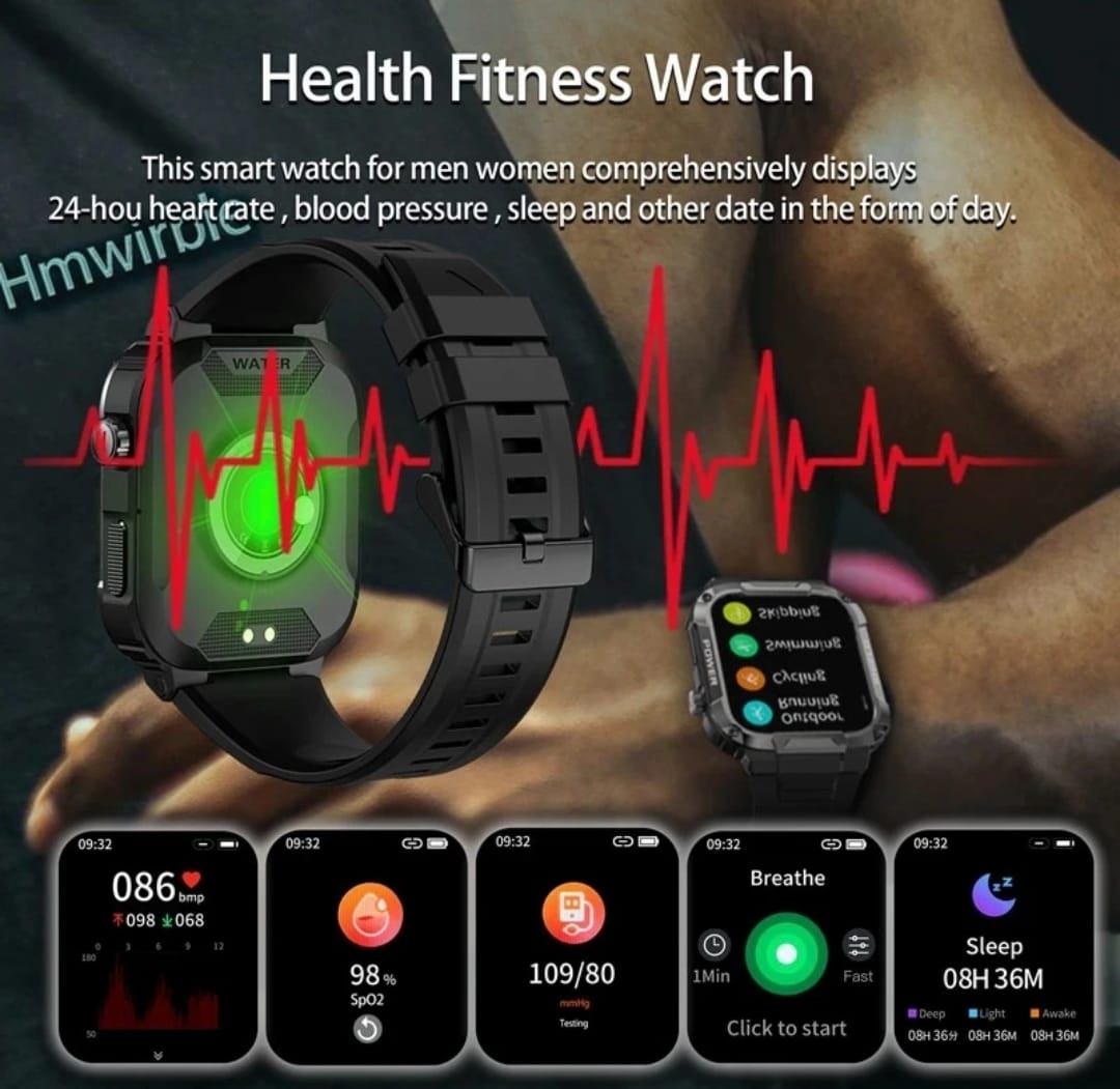 Relógio inteligente militar robusto masculino para Android IOS Ftiness Watches IP68 à prova d'água 1,85'' AI Voice Bluetooth Call Smartwatch