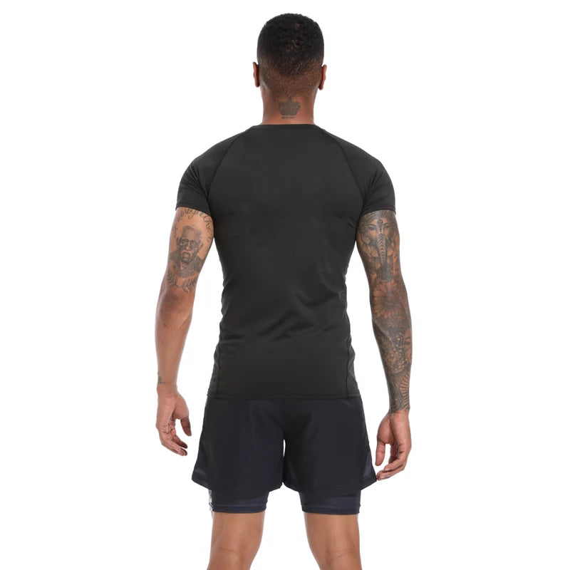 Camiseta masculina treinamento ao ar livre fitness ginásio jogging correndo moletom bat/-homem camisas de compressão apertado elástico respirável