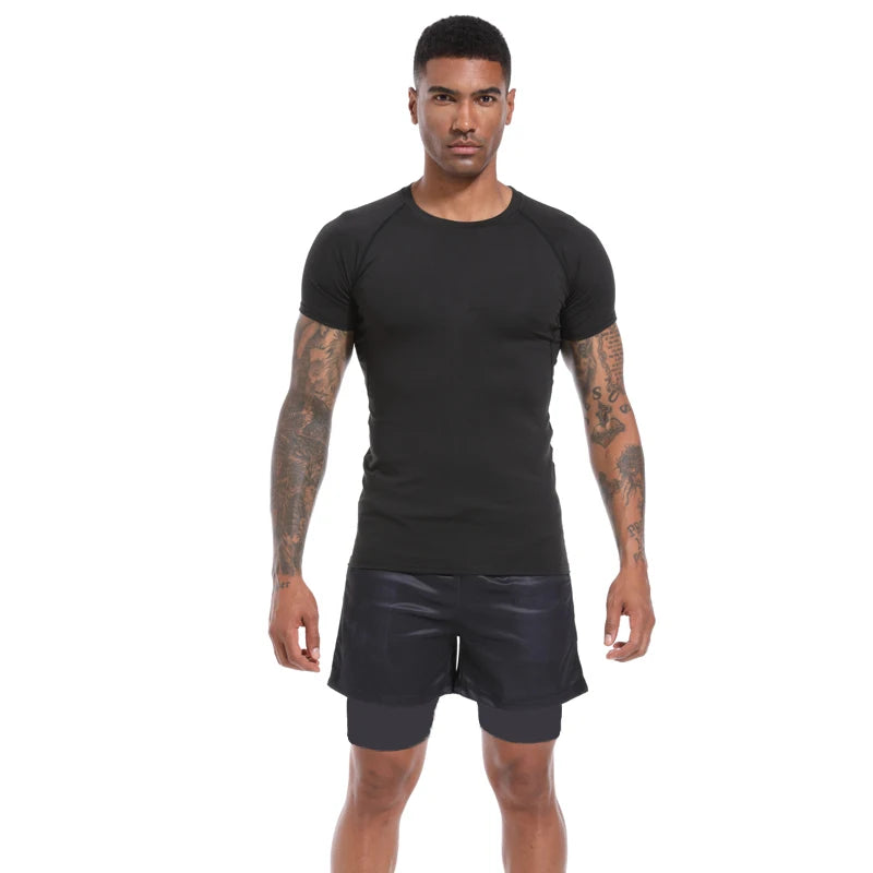 Camiseta masculina treinamento ao ar livre fitness ginásio jogging correndo moletom bat/-homem camisas de compressão apertado elástico respirável