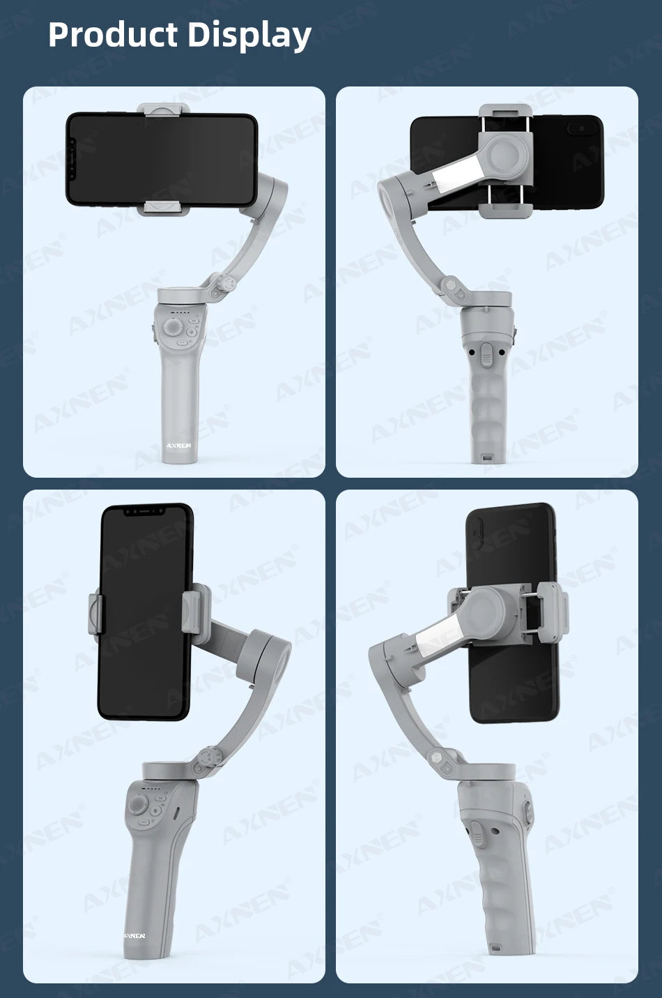 Pau de Selfie Estabilizador portátil gimbal de 3 eixos HQ6 para celular, com luz de preenchimento