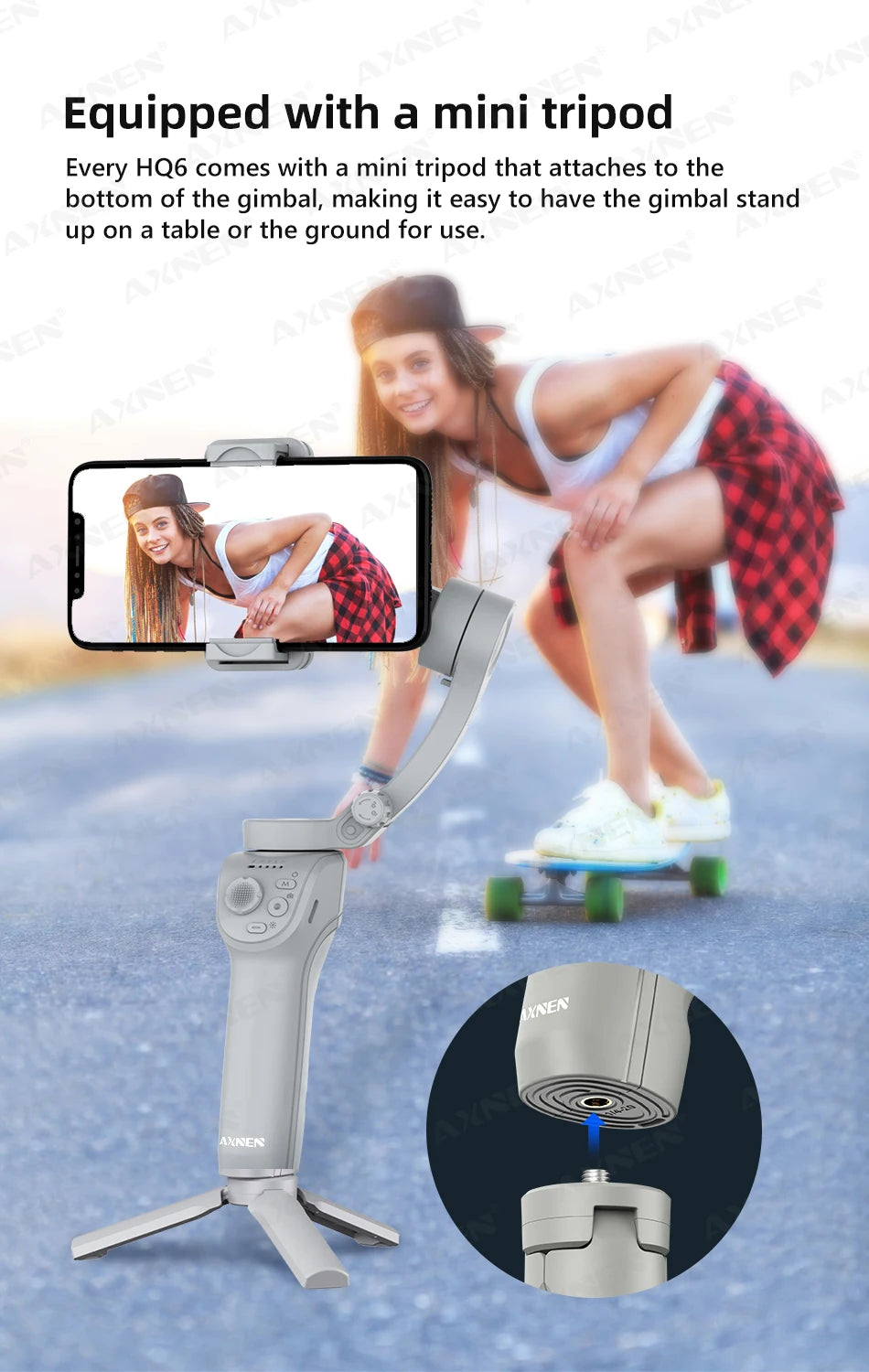 Pau de Selfie Estabilizador portátil gimbal de 3 eixos HQ6 para celular, com luz de preenchimento