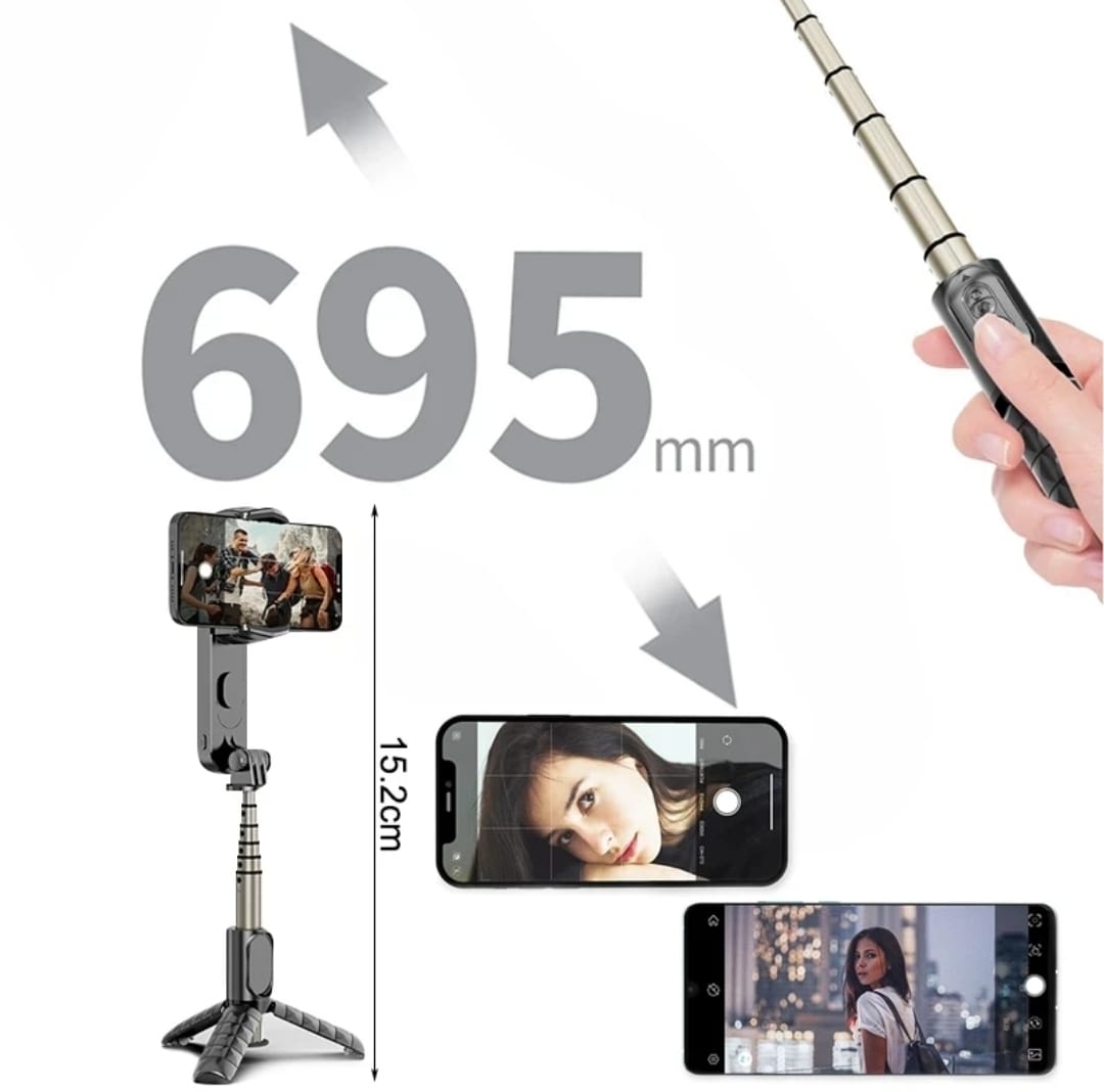 Pau de Selfie Gimbal Estabilizador Selfie Vara Tripé, Suporte de célula, Smartphone Stand, Câmera celular, iPhone, Android Mobile, Luz LED